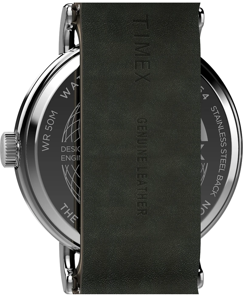 Timex Men's Analog Green Leather Strap Watch, 40mm