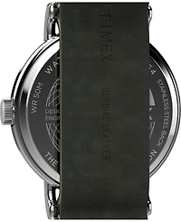 Timex Men's Analog Green Leather Strap Watch, 40mm