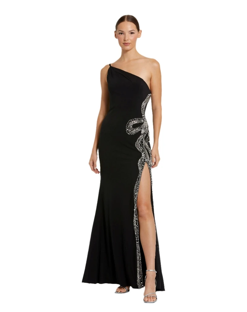 Mac Duggal Women's One Shoulder Jersey Gown With Embellished Cut Out