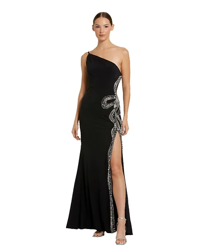 Mac Duggal Women's One Shoulder Jersey Gown With Embellished Cut Out