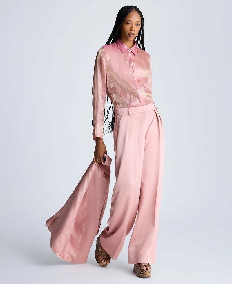 Kenneth Cole Women's Satin Twill Pleated Wide-Leg Pants