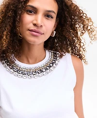 I.n.c. International Concepts Women's Embellished-Neckline Cotton Tank Top, Exclusively at Macy's