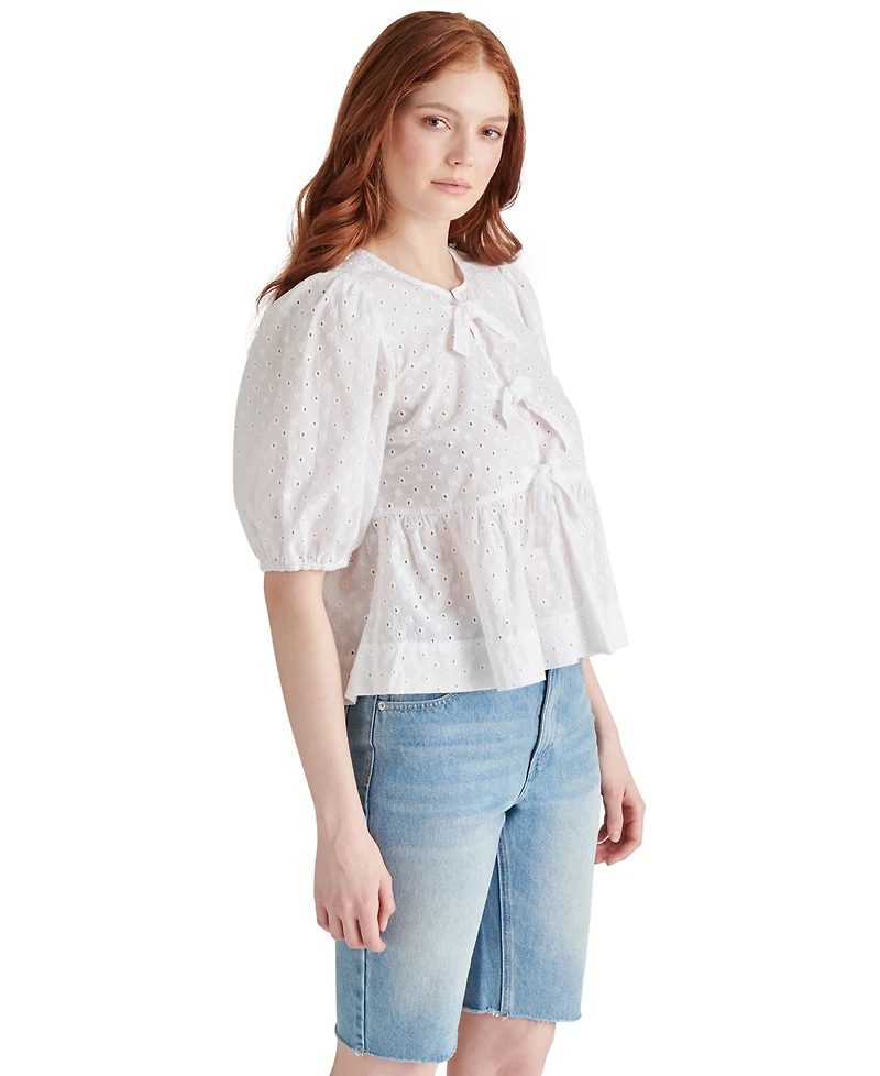 Steve Madden Women's Paula Eyelet Tie-Front Cotton Top