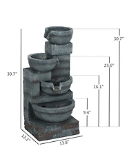 Outsunny Outdoor Water Fountain with Lights, Outdoor Waterfall,