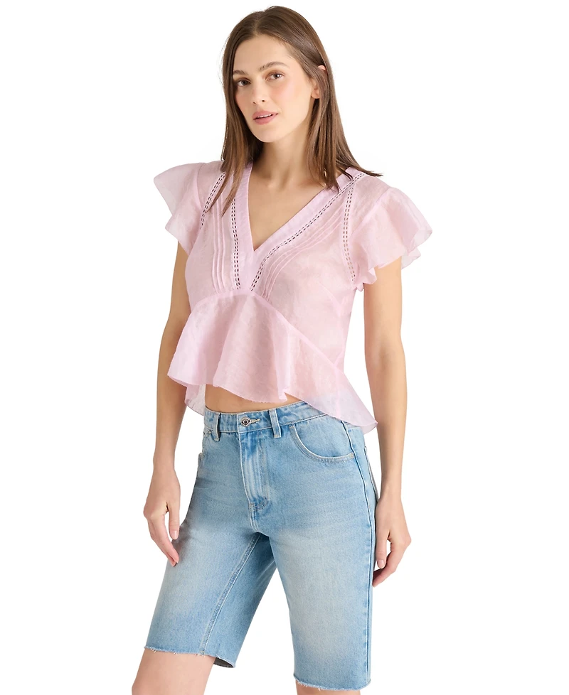 Steve Madden Women's Leyla V-Neck Flutter-Sleeve Top