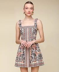 Avec Les Filles Women's Printed Linen-Blend Bow-Strap Mini Dress