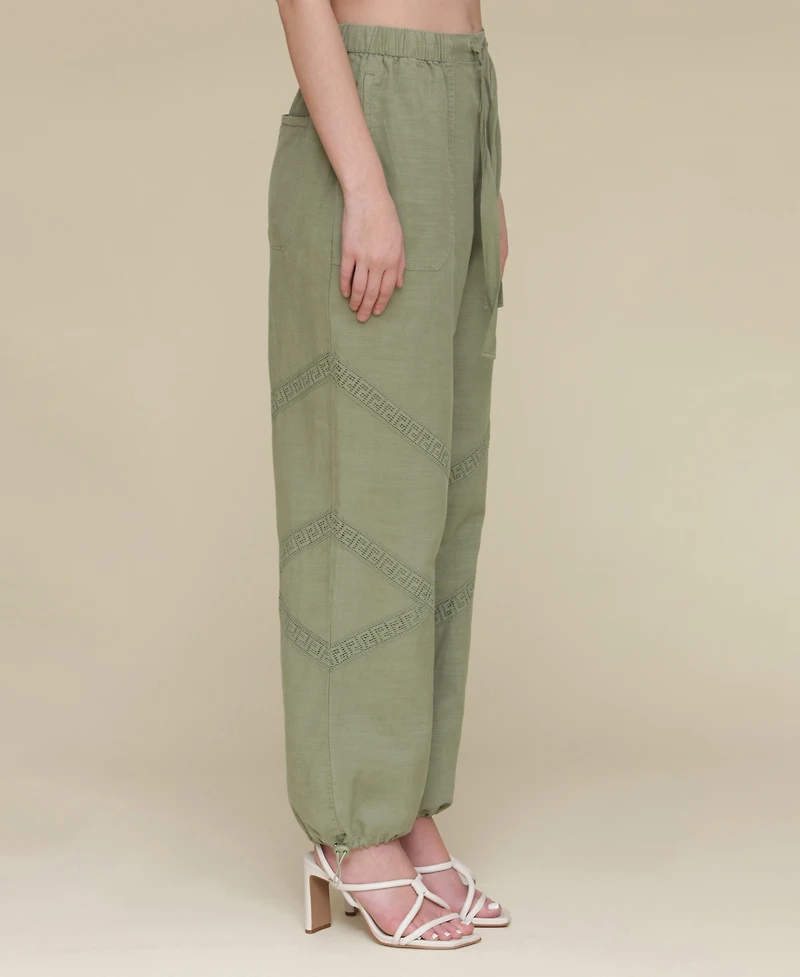 Avec Les Filles Women's Crochet-Trim Soft Utility Jogger Pants