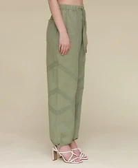Avec Les Filles Women's Crochet-Trim Soft Utility Jogger Pants