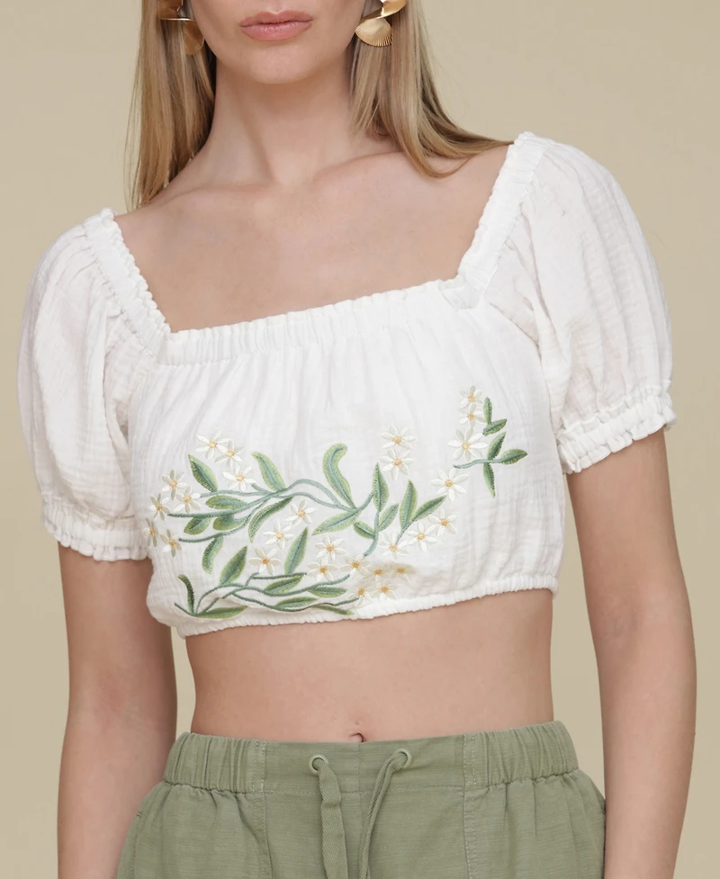 Avec Les Filles Women's Embroidered Cotton Crop Top
