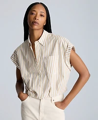 Kenneth Cole Women's Striped Short Dolman-Sleeve Cropped Shirt