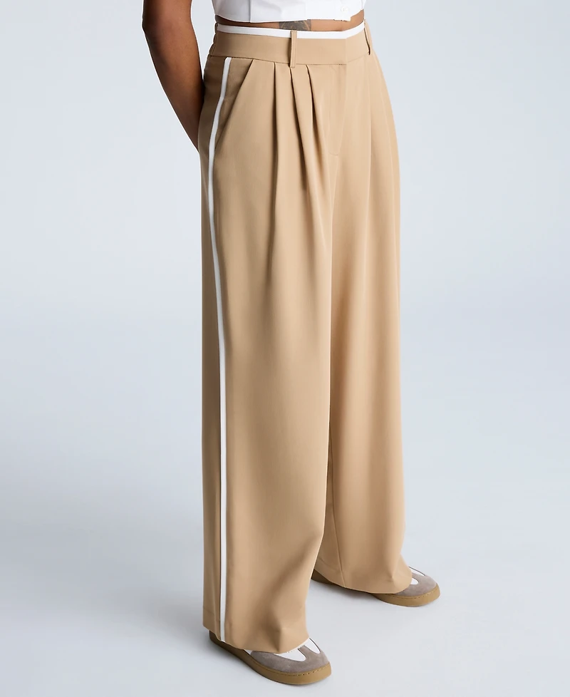Kenneth Cole Women's Tipped Wide-Leg Pleated Pants