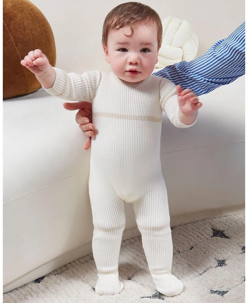 MeMoi Baby Boys Gold Lurex Trimmed Ribbed Footie