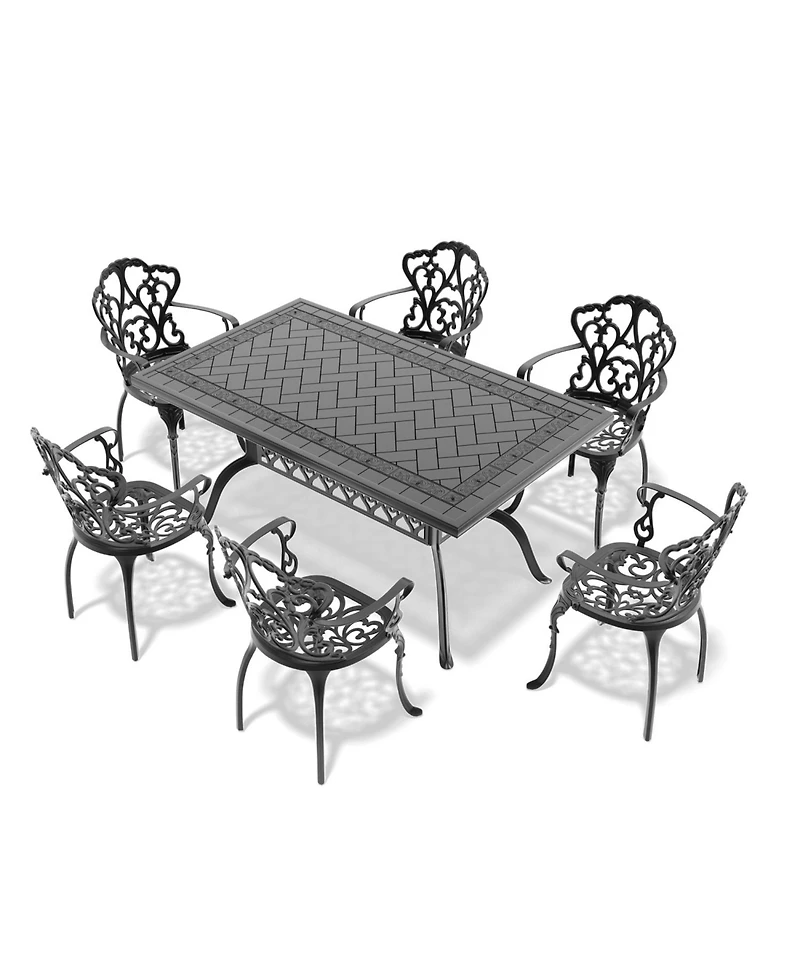 Streamdale 7pc Cast Aluminum Patio Set w/ Cushions