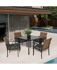 Streamdale 5-Pc Wicker Patio Dining Set, Steel Table, Umbrella Hole, for Backyard/Balcony