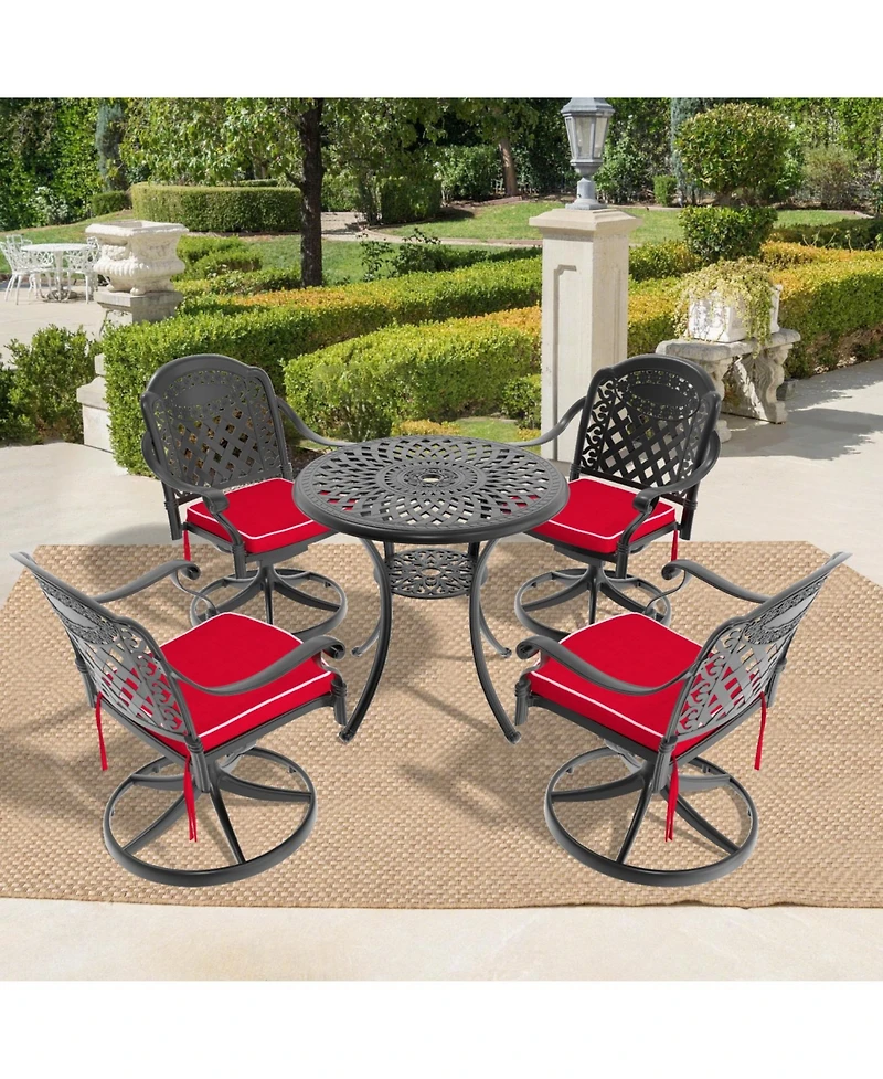 Streamdale 5-Pc Cast Aluminum Dining Set, 4 Swivel Chairs & 31" Round Table