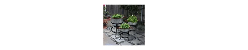 3-Piece Galvanized Metal Planter Set – Round Tub Design with Iron Stands