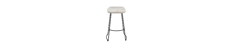 Handcrafted Backless Barstool – Washed Mango Wood Saddle Seat & Metal Base