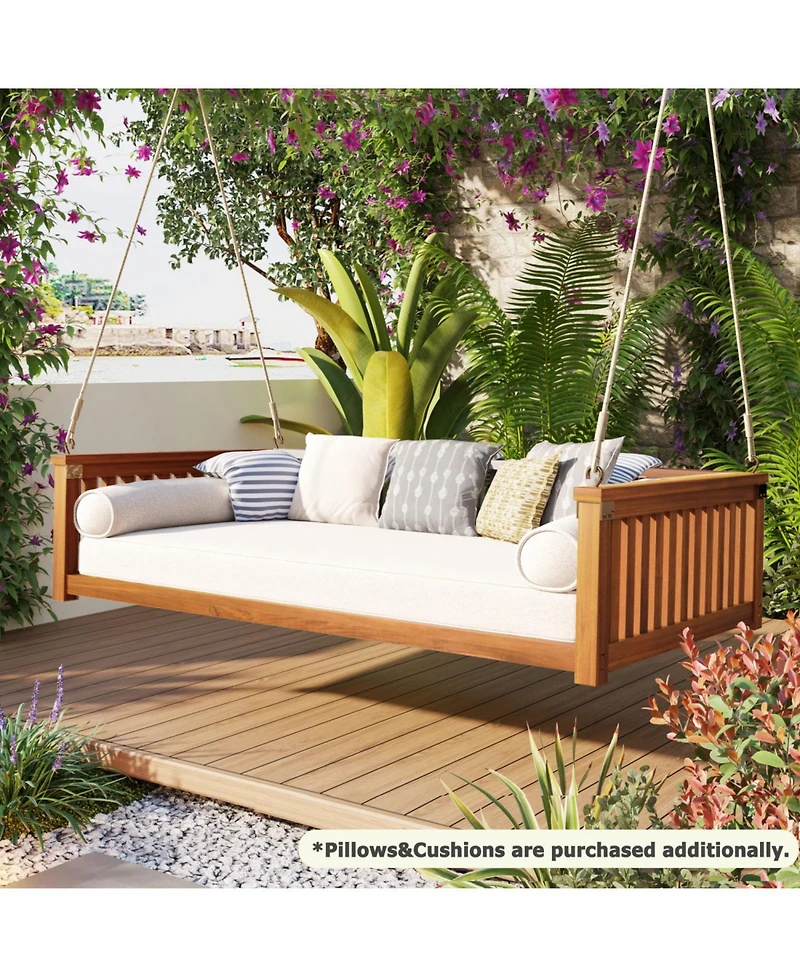 Streamdale Minimalist Twin Teak Garden Swing Bed, Safe Sloped Design