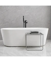 Single-Handle Freestanding Tub Faucet with Hand Shower Brass Waterfall Floor Mount Tub Filler in Matte Black
