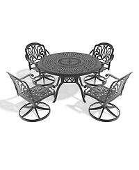 Streamdale 5-Pc Cast Aluminum Dining Set, 4 Swivel Chairs, 47" Round Table
