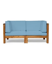 Streamdale Teak Finish Blue Outdoor Armchair Set