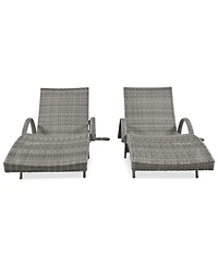 Streamdale 80" Wicker Chaise Lounge Set (2), Reclining, side table, adjustable, Grey