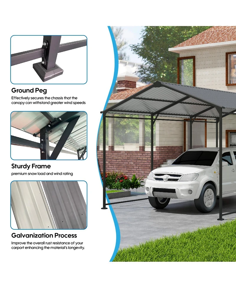 Streamdale 10x15 Metal Carport, Galvanized Steel Roof, Gray