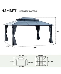 Streamdale 12'x16' Aluminum Gazebo, Polycarbonate Roof, Netting & Curtains