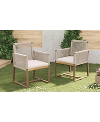 Acacia Patio Chairs (Set of 2), Rope Back, Cushions, Light Brown
