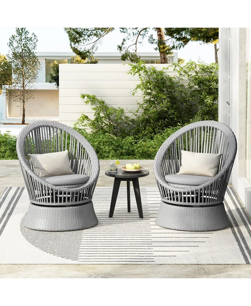 Streamdale (Set of 2) 26,7" Modern Silver Grey Swivel Wicker Lounge Chair