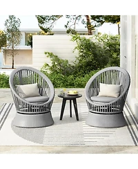 Streamdale (Set of 2) 26,7" Modern Silver Grey Swivel Wicker Lounge Chair