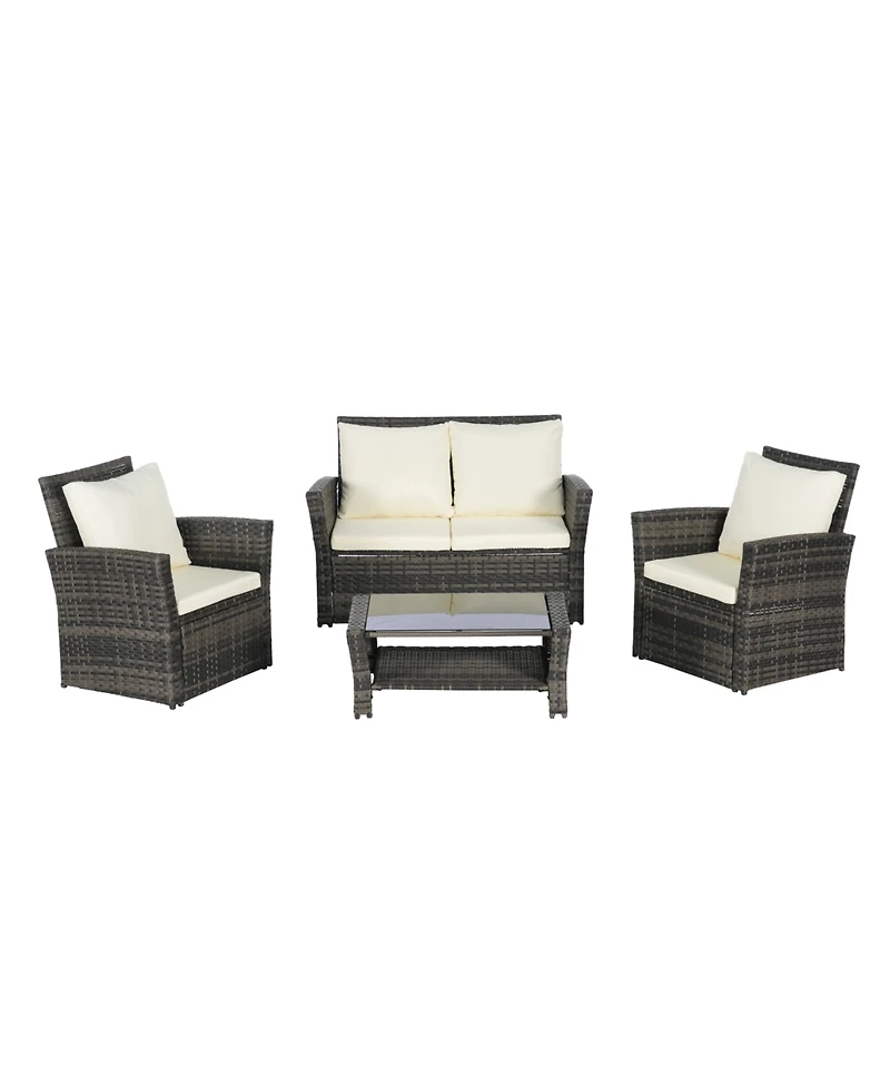Streamdale 4-Piece Outdoor Patio Furniture Set, Rattan Chairs, Glass Table
