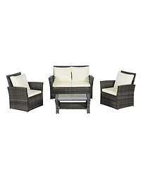 Streamdale 4-Piece Outdoor Patio Furniture Set, Rattan Chairs, Glass Table