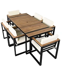 Streamdale 7-Piece Outdoor Dining Set, Table, Chairs, Cushions - Beige