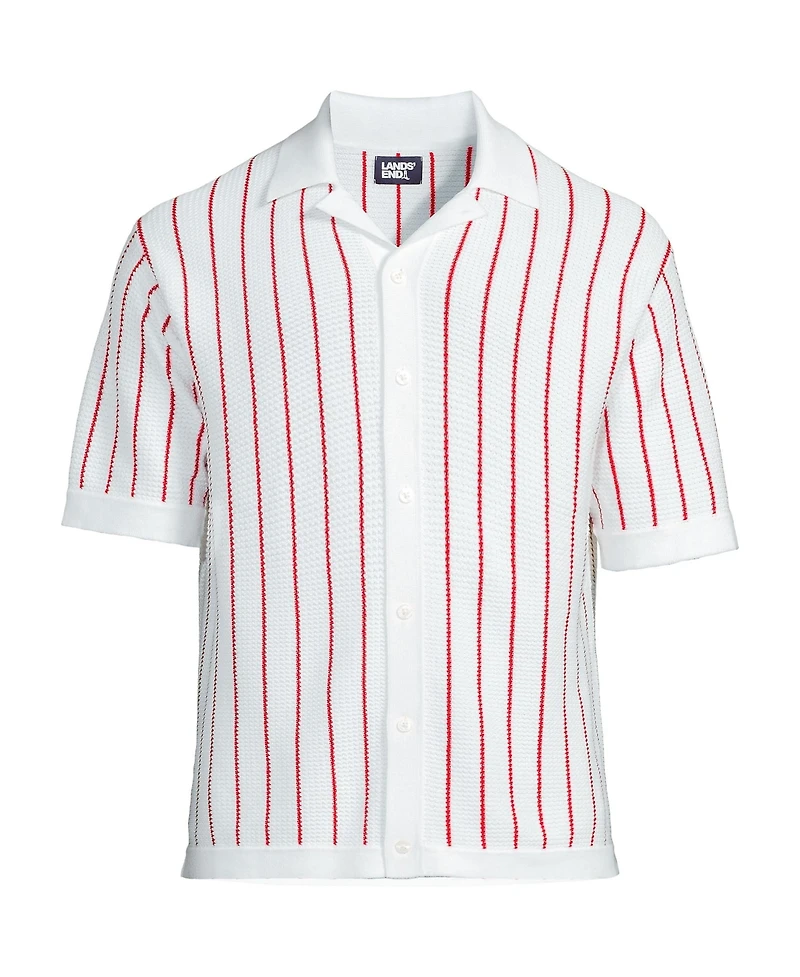 Lands' End Men's Short Sleeve Racked Button Down Sweater Polo