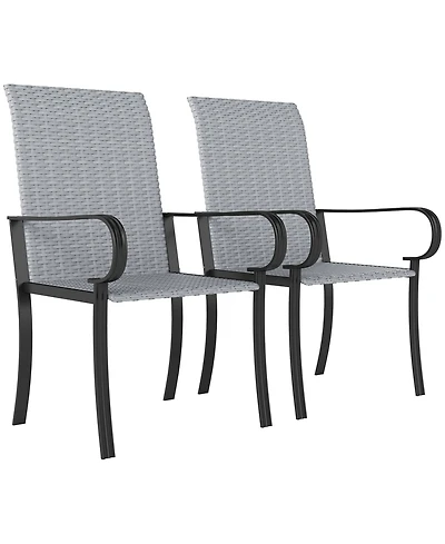 Outsunny Set of 2 Outdoor Wicker Dining Chairs with Armrests,