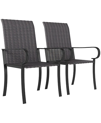 Outsunny Set of Outdoor Wicker Dining Chairs with Armrests
