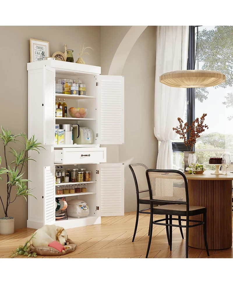 White wooden shoe cabinet with six storage cabinets and one drawer,shoe rack with adjustable shelves