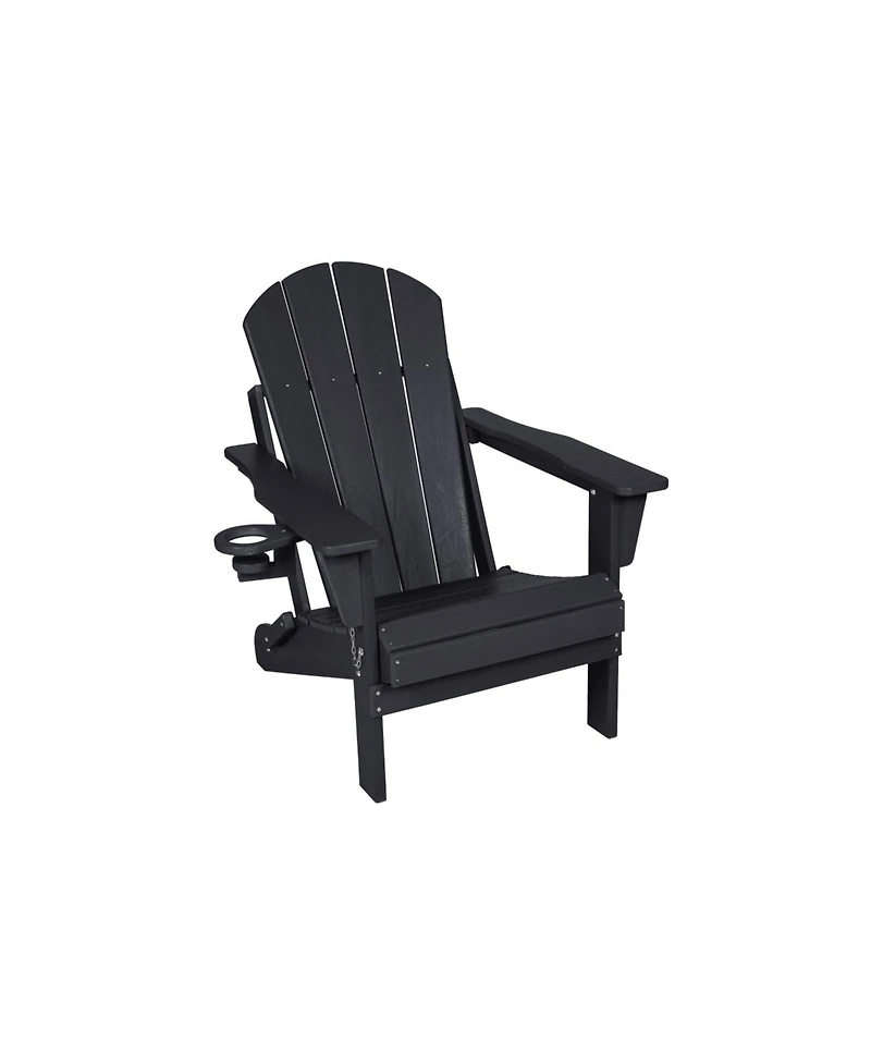 Streamdale Black Folding Adirondack Set, 2 Chairs, Table