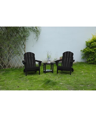 Streamdale Black Folding Adirondack Set, 2 Chairs, Table