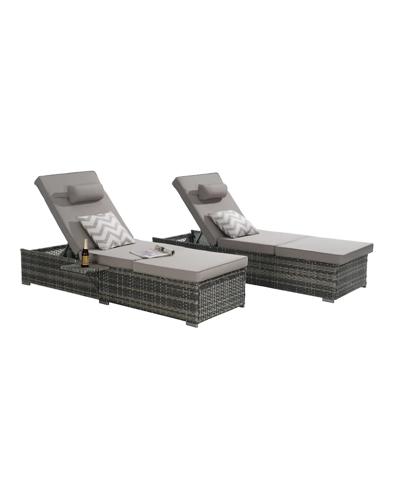 Streamdale Outdoor chaise lounge set (2) with storage, adjustable backrests, table, cushions