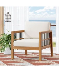Streamdale Acacia/Wicker Outdoor Club Chair, Deep Seating, Beige Cushion