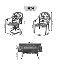 Streamdale 7-Piece Cast Aluminum Dining Set, 2 Swivel, 4 Chairs, Rectangular Table, Black Frame