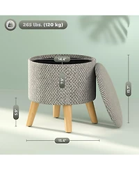 Homcom Storage Ottoman, Round Stool Chair with Cushioned Top, Light
