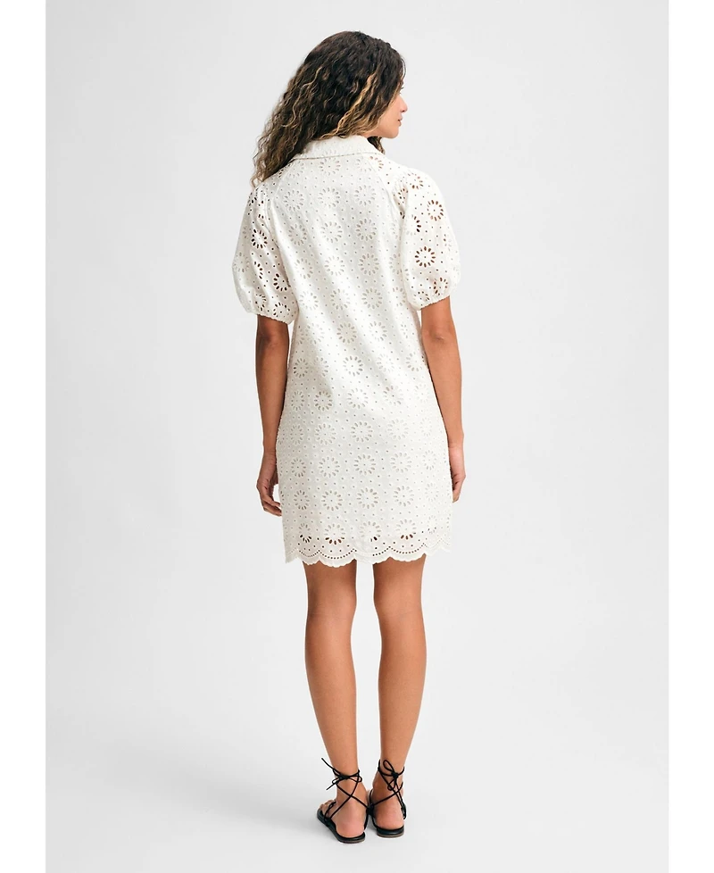Isaac Mizrahi Women's Eyelet Short Puff Sleeve Shirt Dress