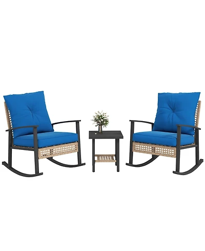 Outsunny 3 Pieces Bistro Set with Rat Rocking Chairs & Table Dark