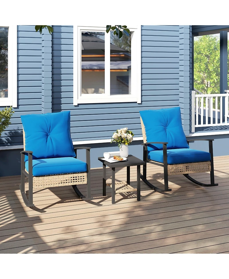 Outsunny 3 Pieces Bistro Set with Rat Rocking Chairs & Table Dark