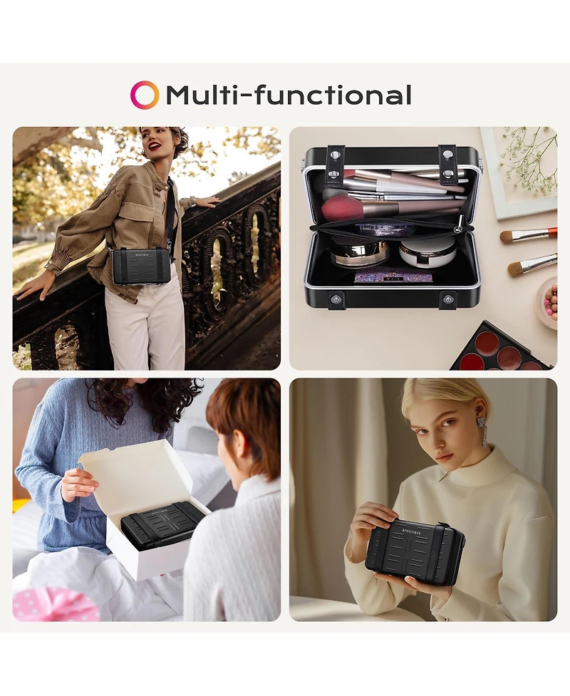 Byootique Mini Suitcase Crossbody Bag Portable Hard Shell Aluminum Cosmetic Makeup Case with Adjustable Strap Travel Handbag for Artist,Red