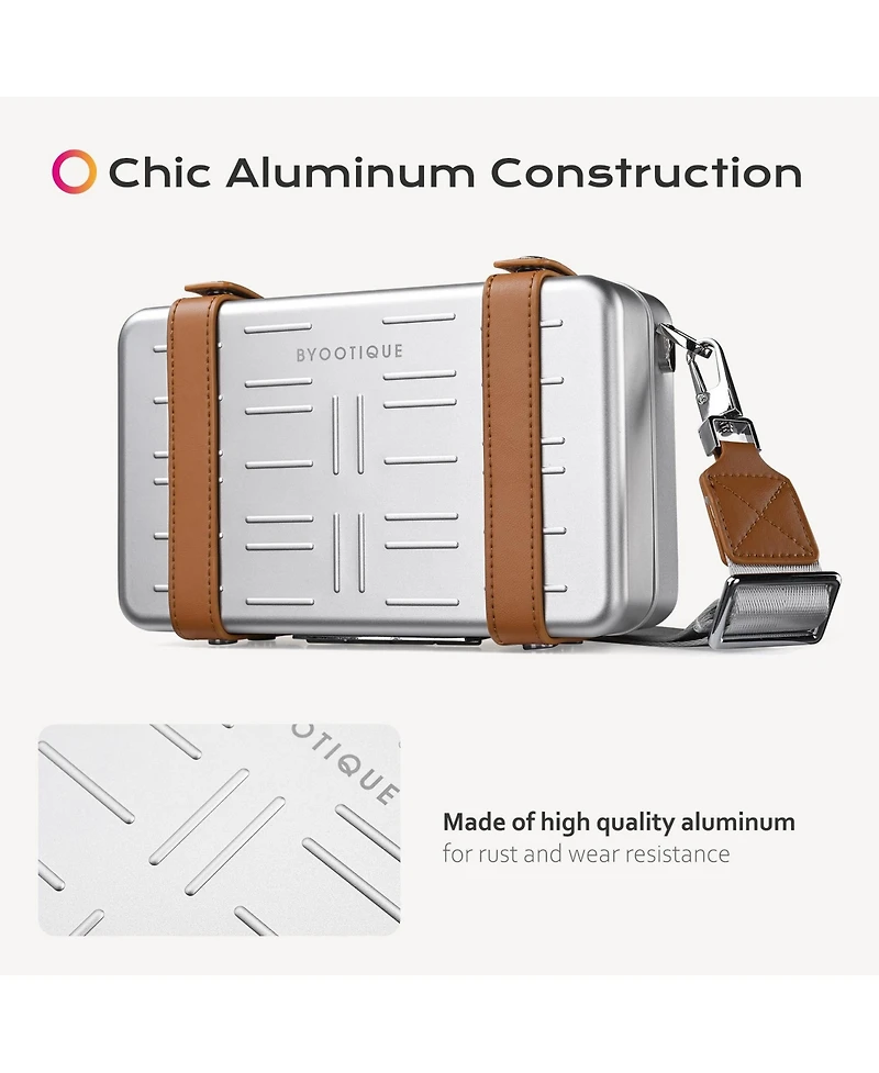 Byootique Mini Suitcase Crossbody Bag Portable Hard Shell Aluminum Cosmetic Makeup Case with Adjustable Strap Travel Handbag for Makeup Artist,Red