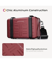 Byootique Mini Suitcase Crossbody Bag Portable Hard Shell Aluminum Cosmetic Makeup Case with Adjustable Strap Travel Handbag for Artist,Red